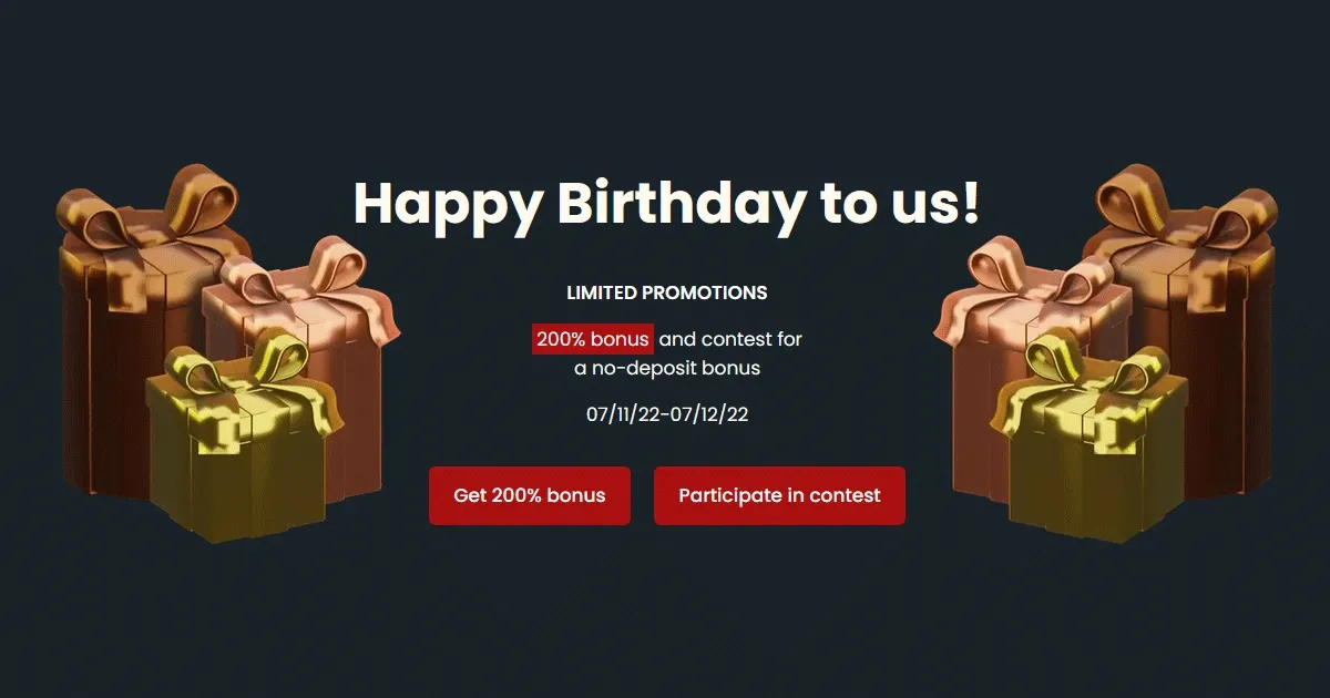 Get a 200% birthday bonus and a No Deposit Contest from Geratsu