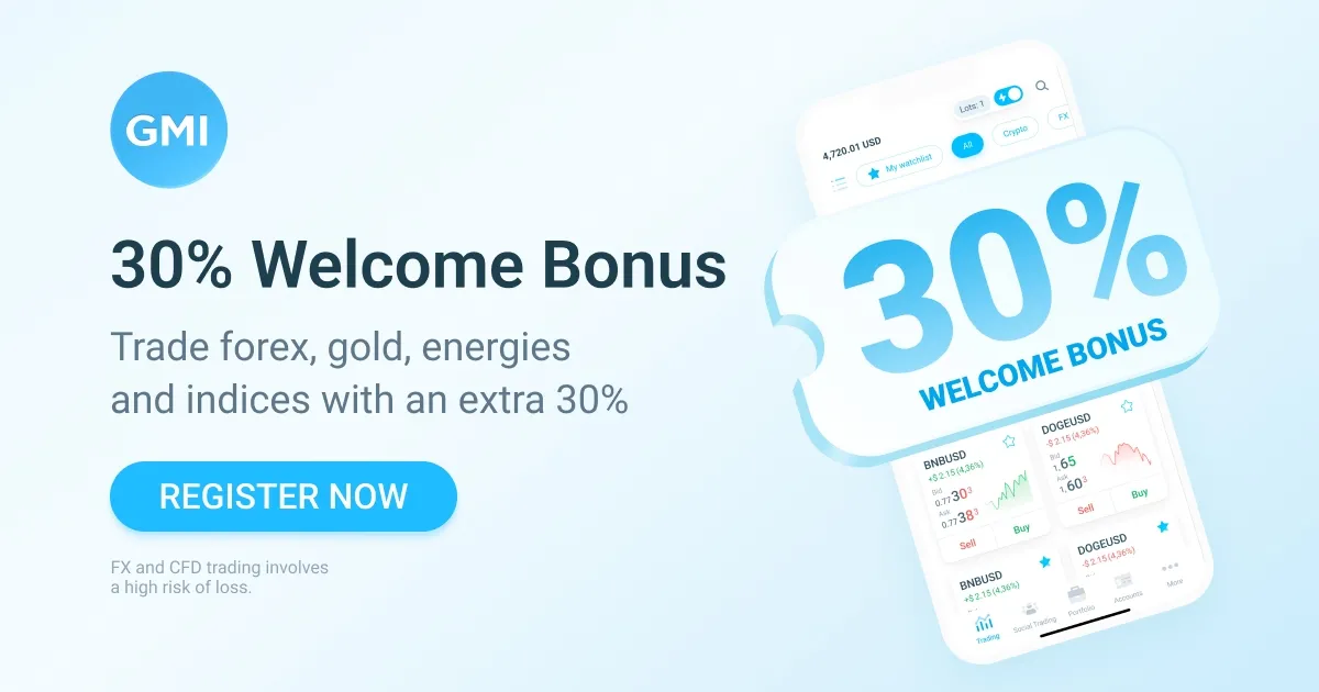 GMI broker 30% Forex Bonus up to 500 USD on every deposit